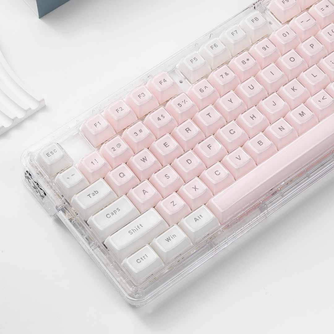 Pc Gaming Fullset - Crystal Transparent Keycaps Pink White MDA