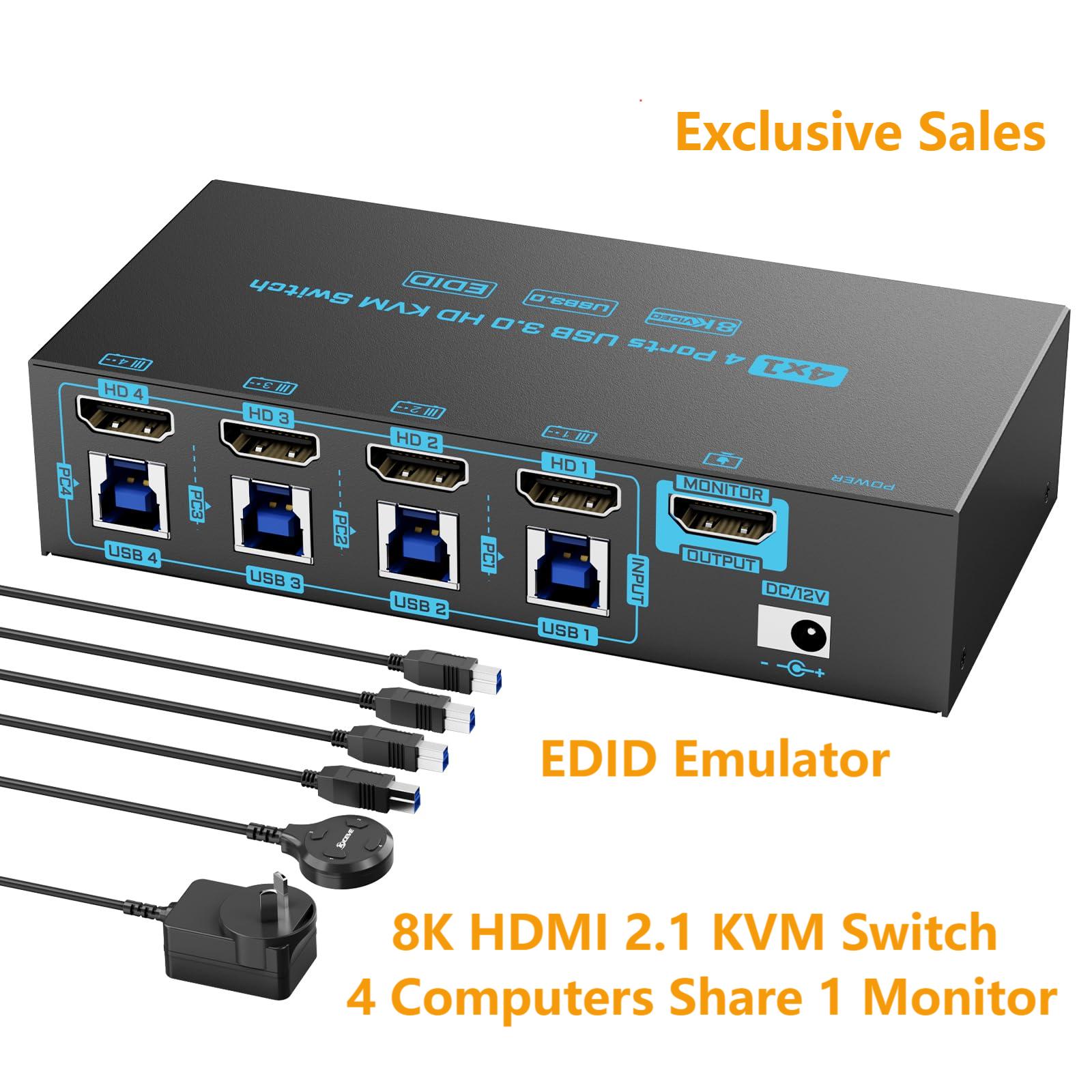 8K HDMI 2.1 KVM Switch 4 Port  - đánh giá và giá Pc Gaming Emulator